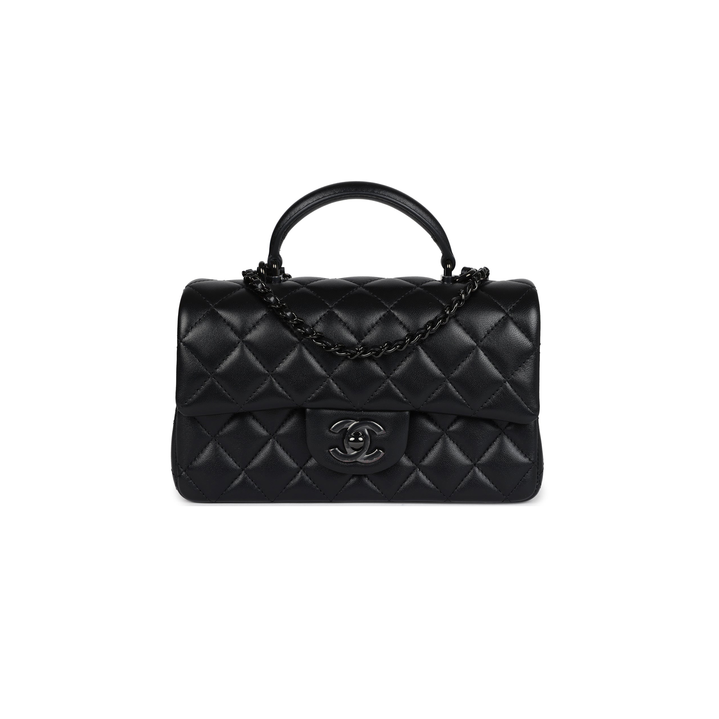 CHANEL MINI RECTANGULAR TOP HANDLE FLAP BAG SO BLACK LAMBSKIN AS2431 (20*13*6cm)